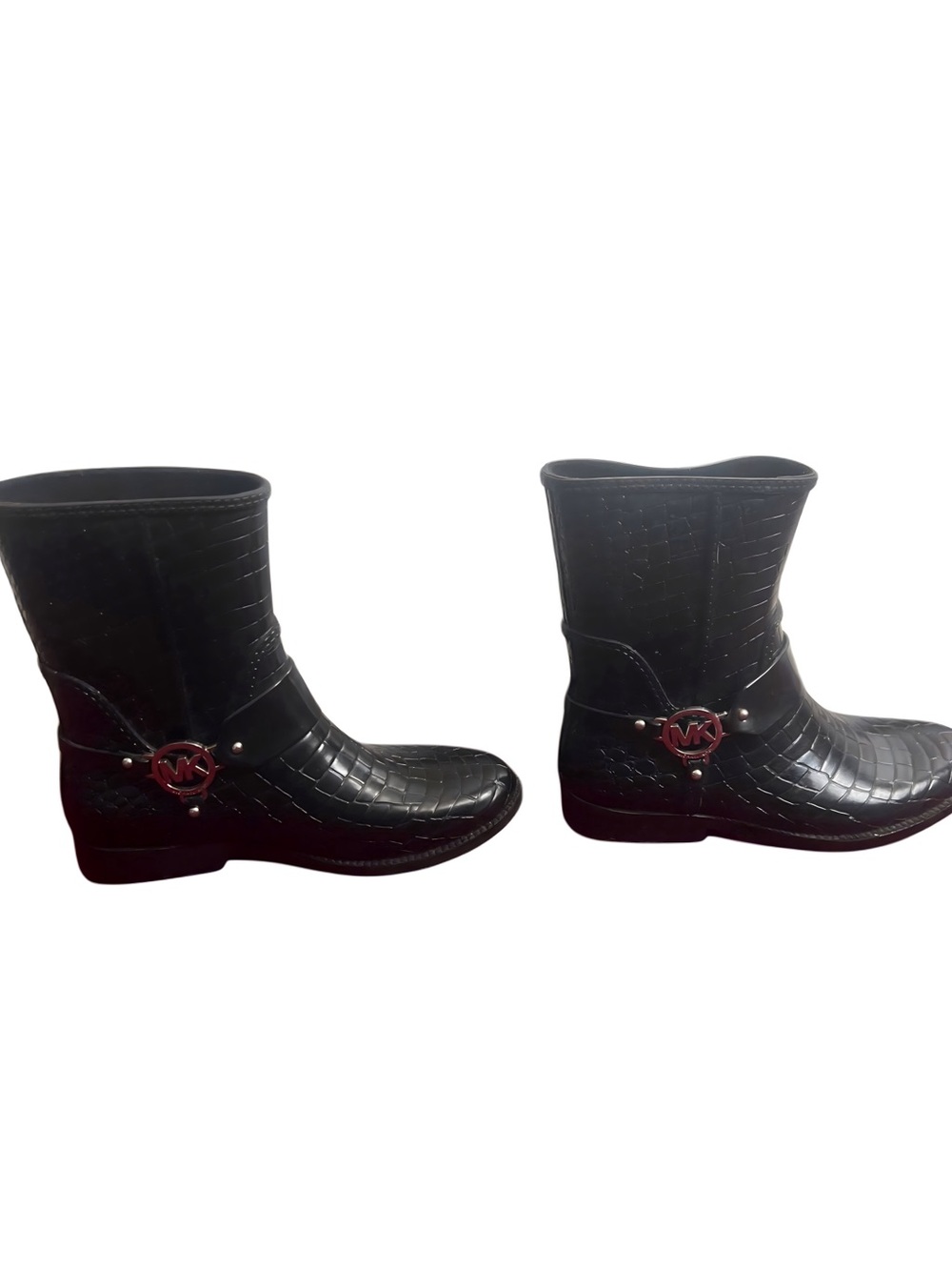 Michael Kors Black Croc-Embossed Mid-Calf Ankle Boots with MK Medallion